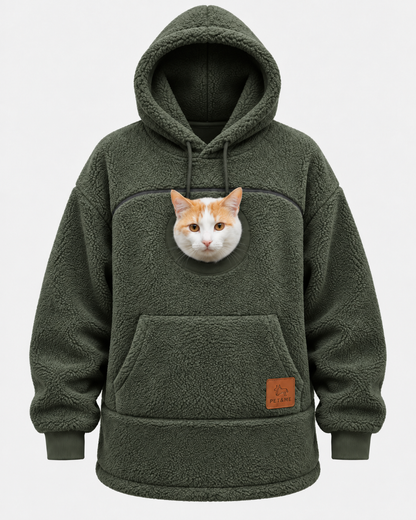 Oversized Sherpa Hoodie with Built-In Pet Pouch