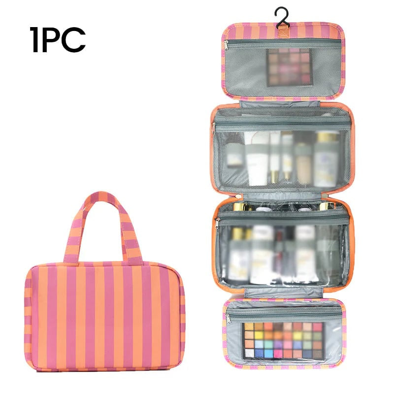 🧳 Pack Like a Pro | Classic Striped Hanging Travel Toiletry Bag & Waterproof Multi-Layer Cosmetic Organizer ✨