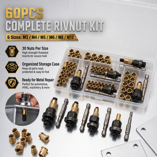🛠️ Heavy-Duty Riveting Essentials | Head Rivet Nut Tool Kit (M3 M4 M5 M6 M8), Carbon Steel Threaded Rivnut Set & Manual Riveter Accessories ✨