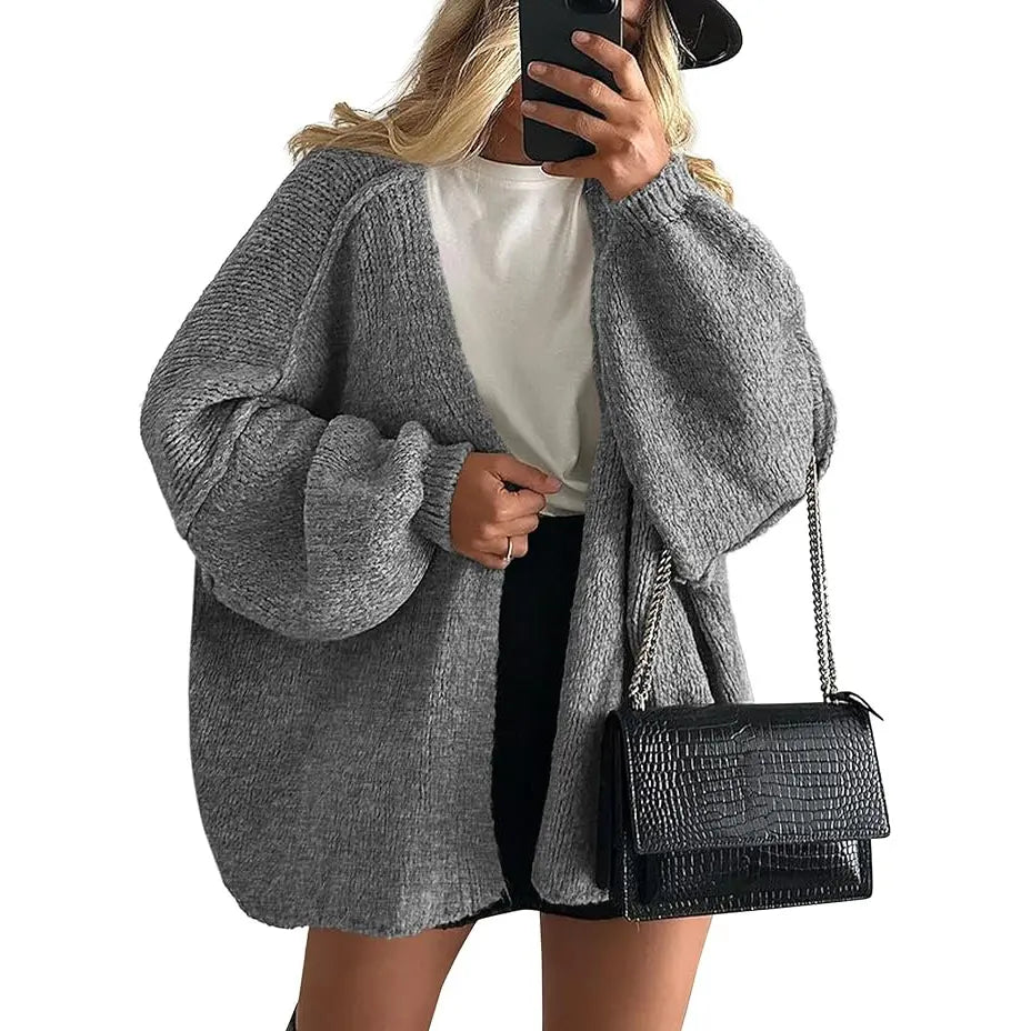 🍂 Cozy Fall Elegance | Women's Oversized Cardigan Sweater, Lightweight Long Lantern Sleeve Open-Front Knitwear Top ✨