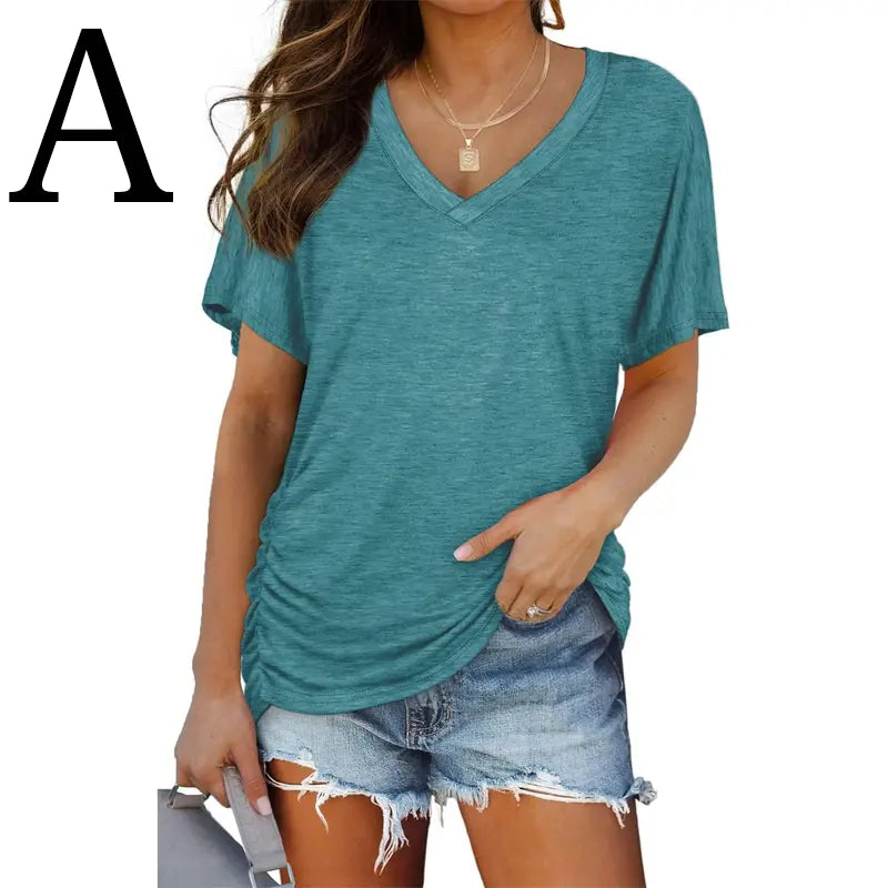 🔥 The Anti-Boxy Summer Wonder: The Trendy Dolman V-Neck Top with Side Shirring That Snatches Your Waist & Hides the Belly Instantly! 👑✨