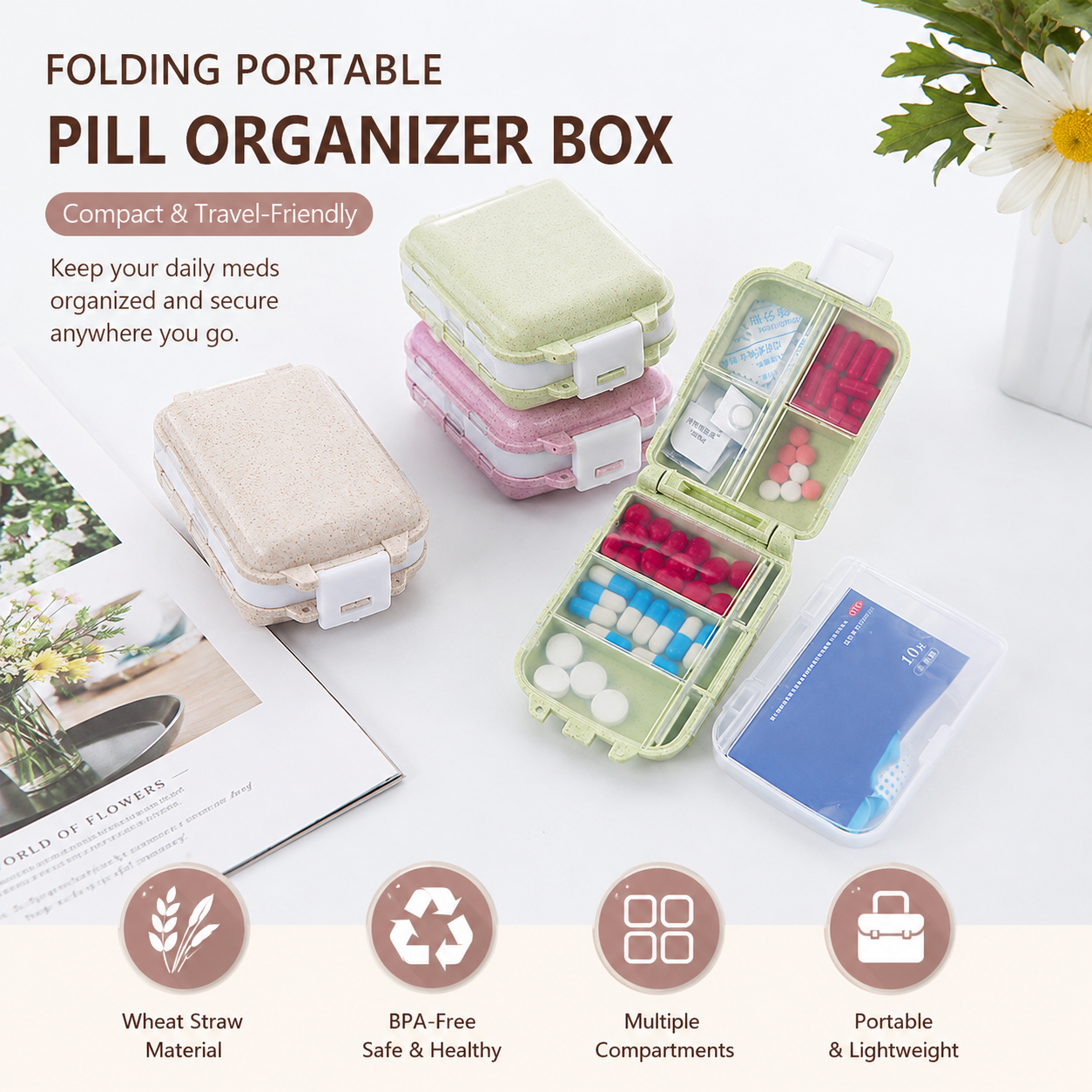 Folding Portable Travel Pill Organizer Box 💊