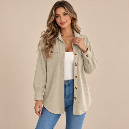 Women’s Corduroy Shacket – Relaxed Fit Button-Up Jacket