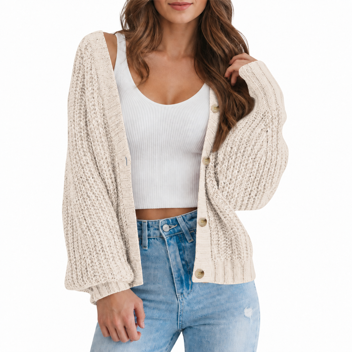 Women’s Chunky Knit V-Neck Button Cardigan