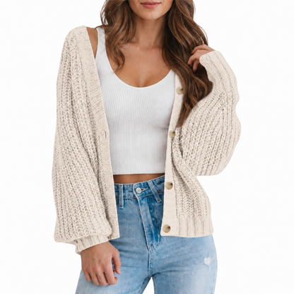 Women’s Chunky Knit V-Neck Button Cardigan