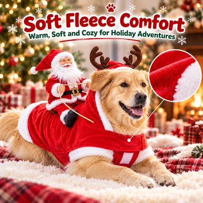 3D Santa Rider Dog Christmas Costume – Soft Fleece Reindeer Outfit
