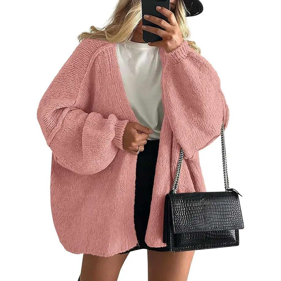 🍂 Cozy Fall Elegance | Women's Oversized Cardigan Sweater, Lightweight Long Lantern Sleeve Open-Front Knitwear Top ✨
