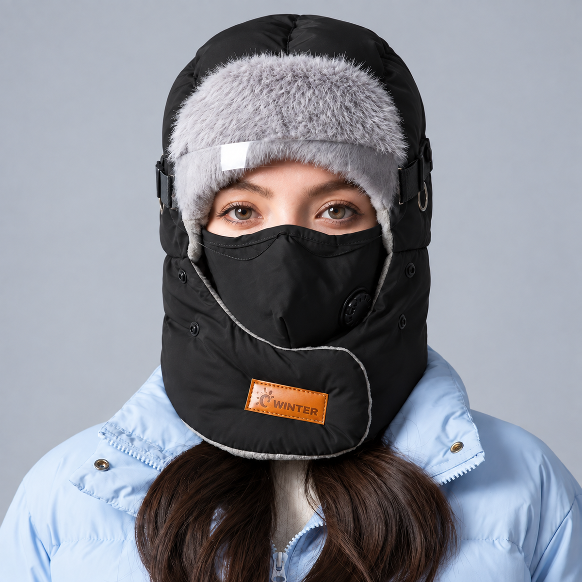 Unisex Fleece-Lined Winter Trapper Hat with Face Cover