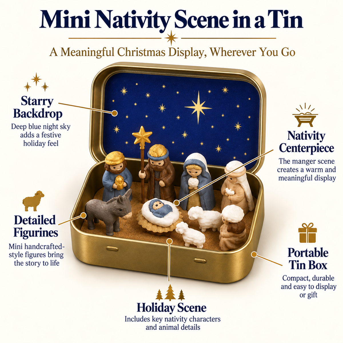 Mini Christmas Nativity Scene Set with Storage Box