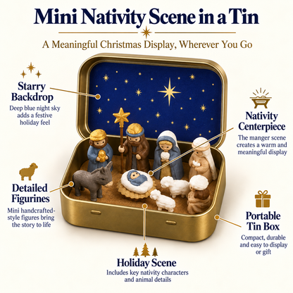 Mini Christmas Nativity Scene Set with Storage Box