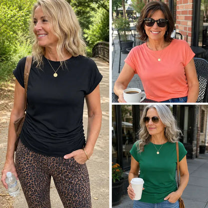 ✨ Effortless Elegance | Women's Summer Ruched Cap Short Sleeve T-Shirt 👚