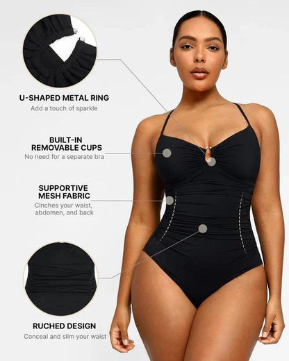 🔥 Instant Snatched | Women's Smart Sculpt Tummy Tucking U-Ring Cut-Out Swimsuit 🏖️