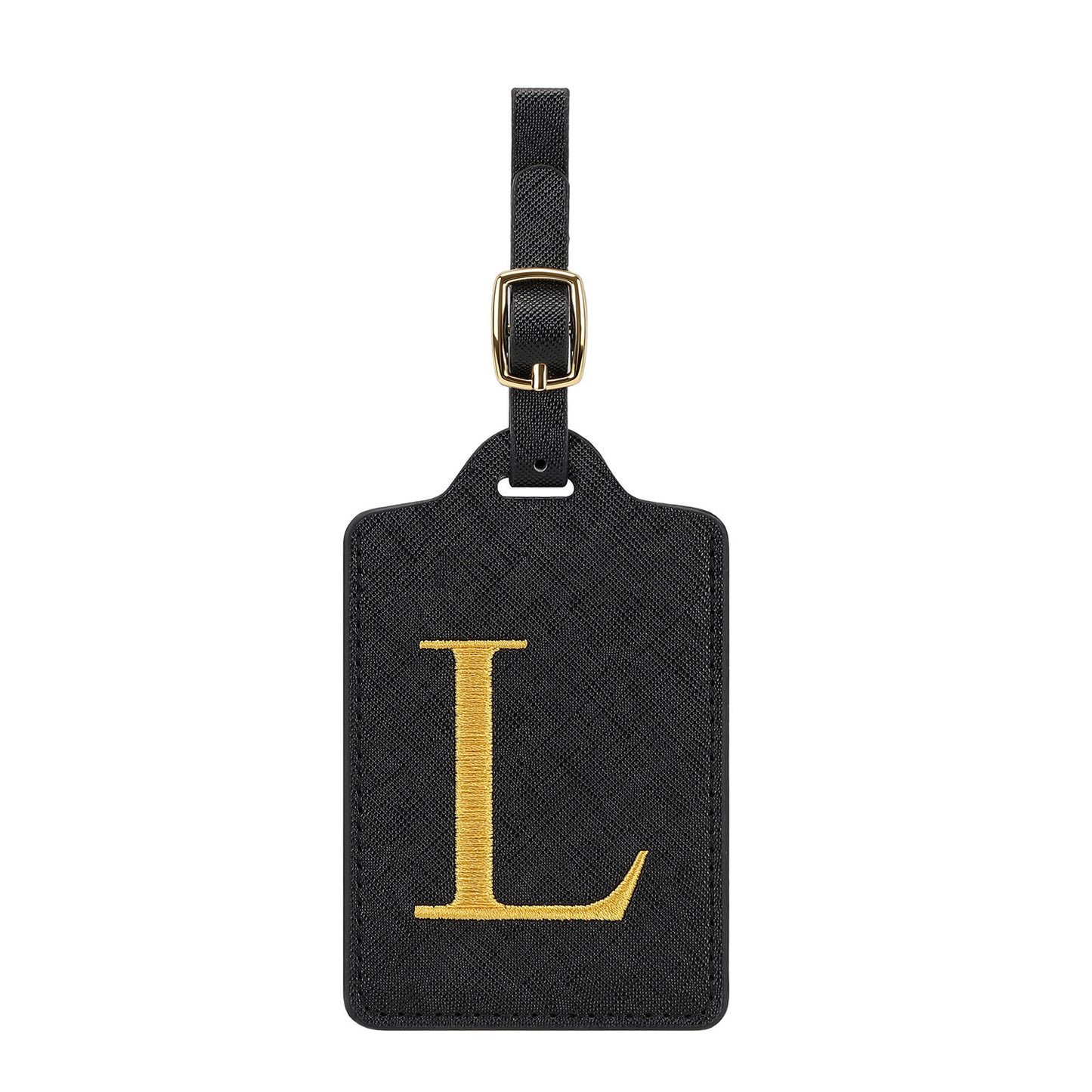 ✈️ Personalize Your Journey | Cute Embroidered Initial Letter A Black PU Leather Luggage Tag & Suitcase Identifier 🏷️