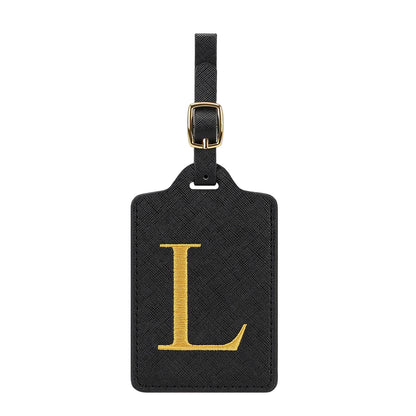 ✈️ Personalize Your Journey | Cute Embroidered Initial Letter A Black PU Leather Luggage Tag & Suitcase Identifier 🏷️