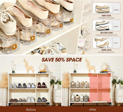 👠 Double Your Space | 2-Pack Clear Premium Shoe Slots & Stacker Organizers ✨