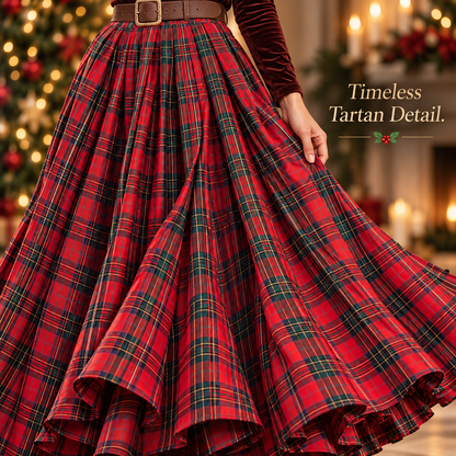 Women’s Tartan Plaid Maxi Skirt – Flowy Holiday Style