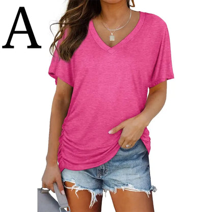 🔥 The Anti-Boxy Summer Wonder: The Trendy Dolman V-Neck Top with Side Shirring That Snatches Your Waist & Hides the Belly Instantly! 👑✨