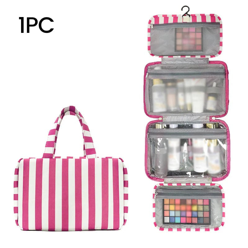 🧳 Pack Like a Pro | Classic Striped Hanging Travel Toiletry Bag & Waterproof Multi-Layer Cosmetic Organizer ✨