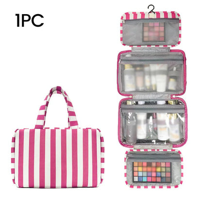 🧳 Pack Like a Pro | Classic Striped Hanging Travel Toiletry Bag & Waterproof Multi-Layer Cosmetic Organizer ✨