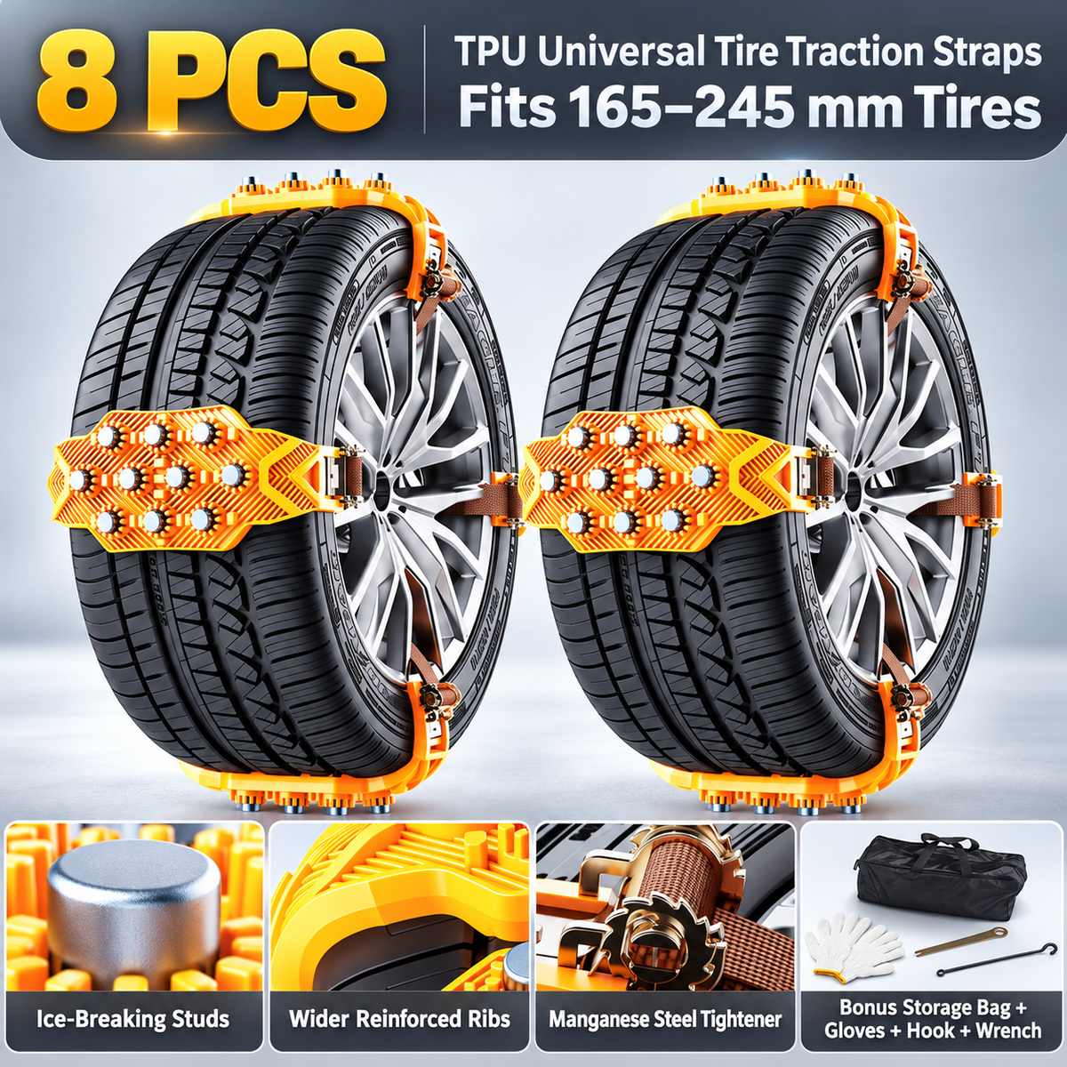 Anti-Skid Tire Traction Straps for Snow & Ice