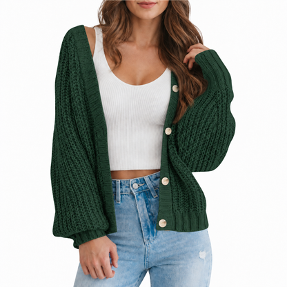Women’s Chunky Knit V-Neck Button Cardigan