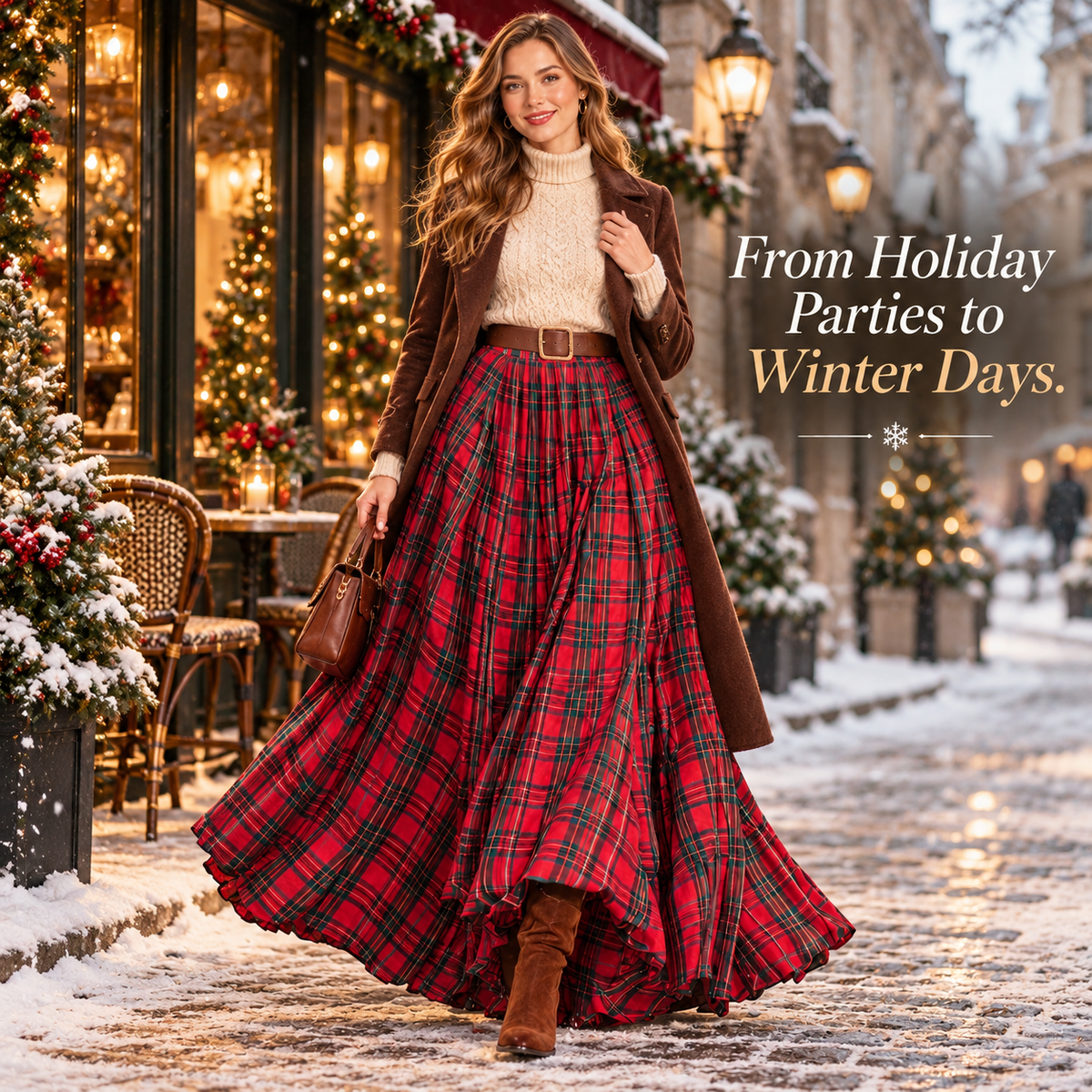 Women’s Tartan Plaid Maxi Skirt – Flowy Holiday Style
