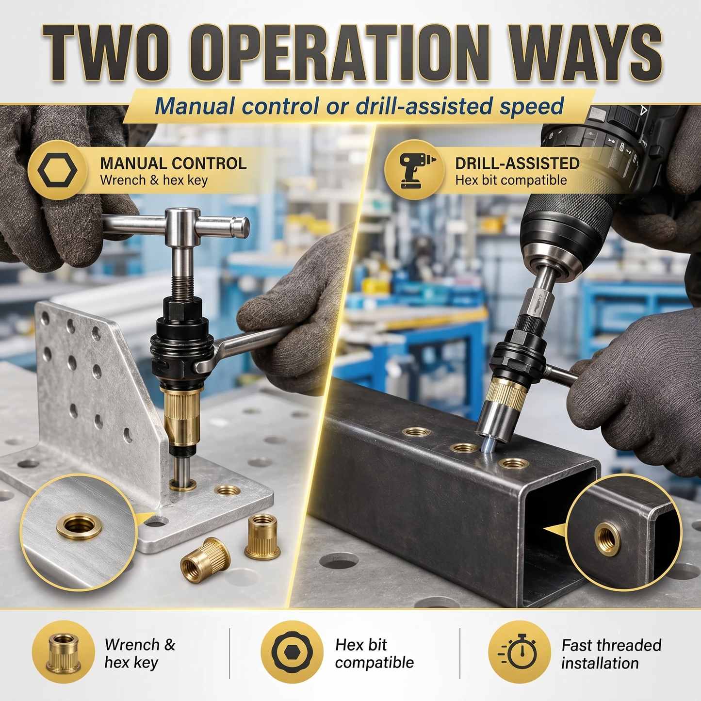 🛠️ Heavy-Duty Riveting Essentials | Head Rivet Nut Tool Kit (M3 M4 M5 M6 M8), Carbon Steel Threaded Rivnut Set & Manual Riveter Accessories ✨