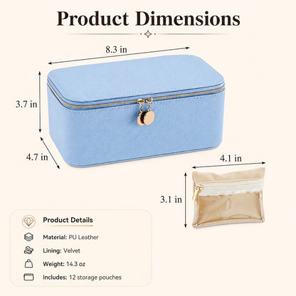 12-Compartment Zippered Jewelry Organizer Box