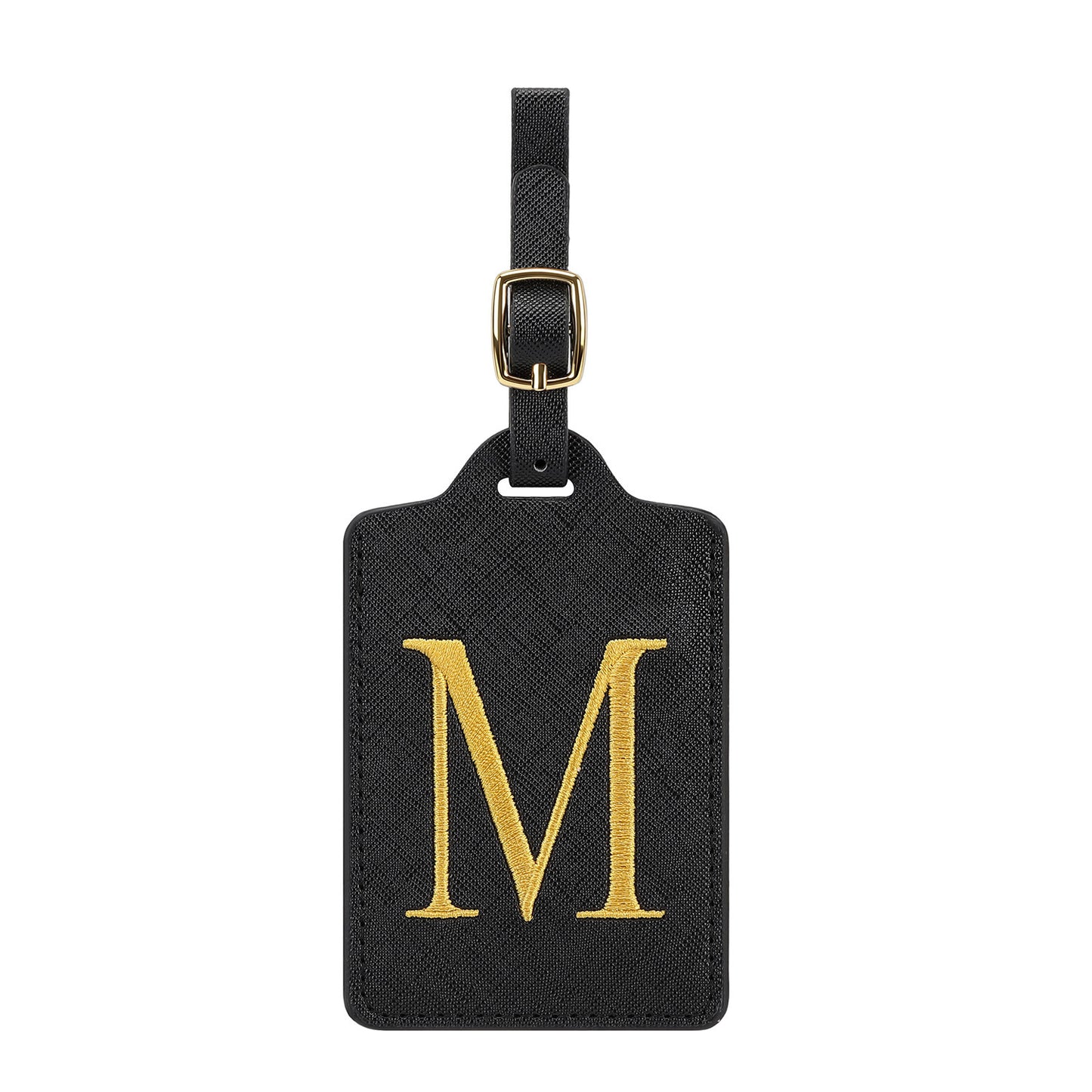 ✈️ Personalize Your Journey | Cute Embroidered Initial Letter A Black PU Leather Luggage Tag & Suitcase Identifier 🏷️
