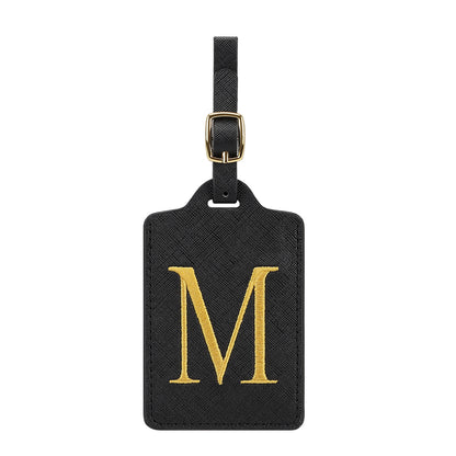 ✈️ Personalize Your Journey | Cute Embroidered Initial Letter A Black PU Leather Luggage Tag & Suitcase Identifier 🏷️