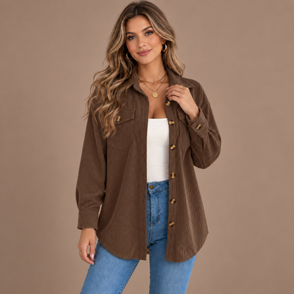 Women’s Corduroy Shacket – Relaxed Fit Button-Up Jacket