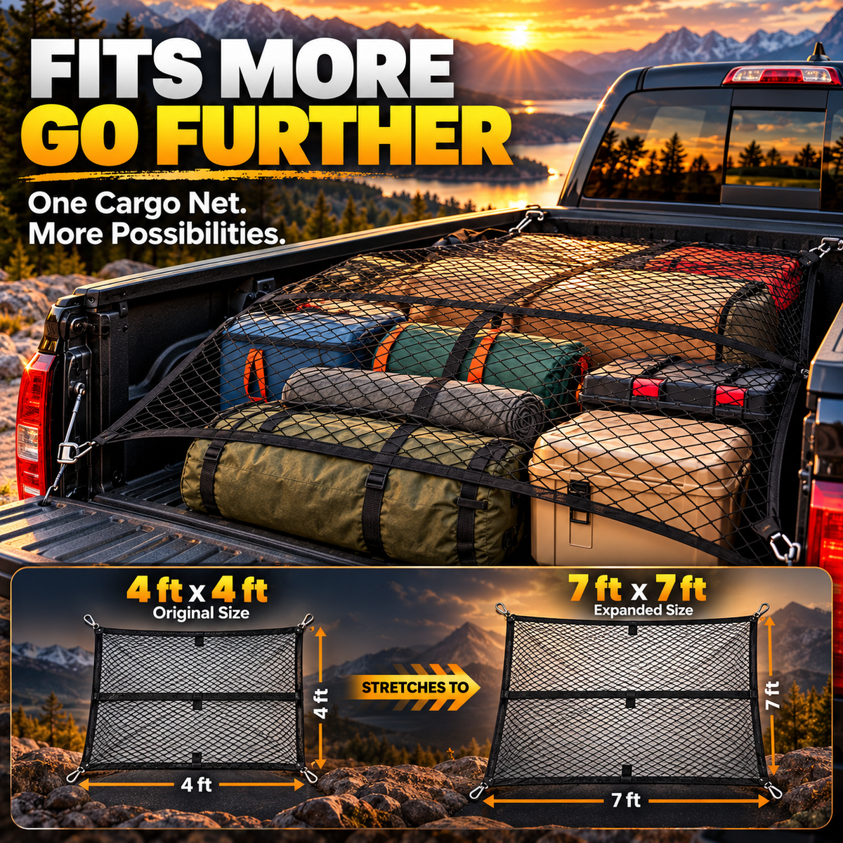 Stretchable Truck Bed Cargo Net – Elastic Load Organizer