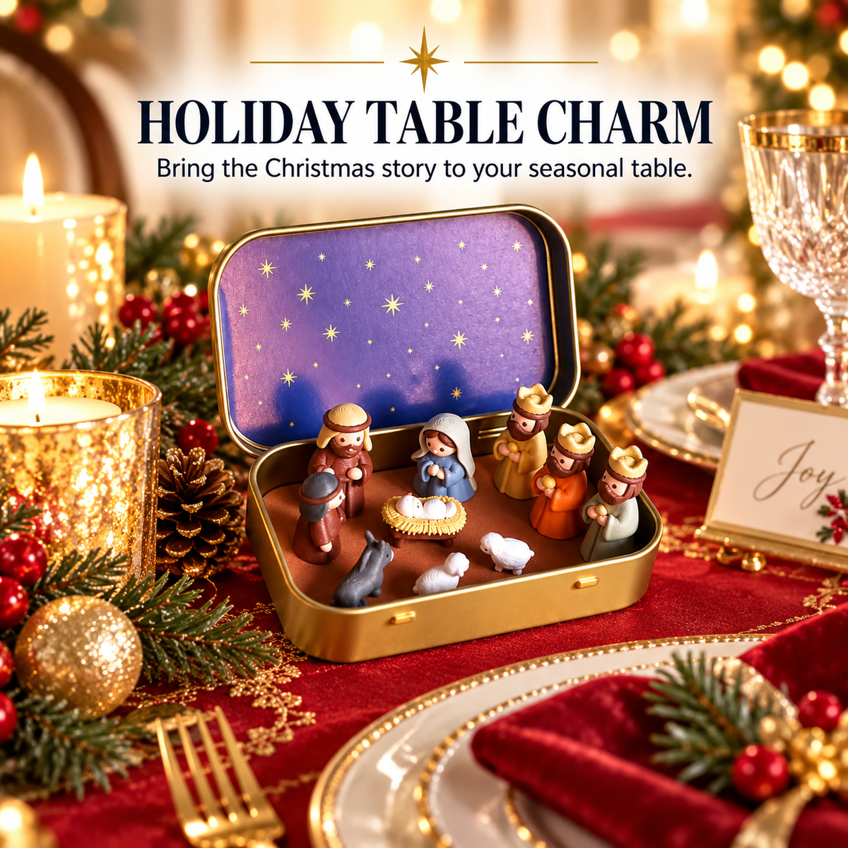 Mini Christmas Nativity Scene Set with Storage Box