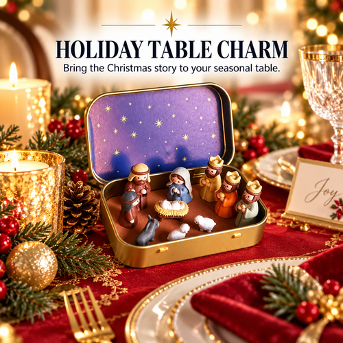Mini Christmas Nativity Scene Set with Storage Box