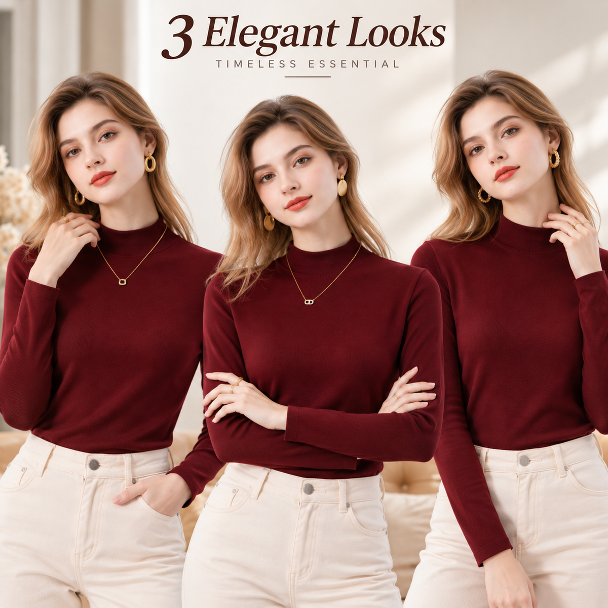 Women's Slim-Fit Mock Neck Knit Top