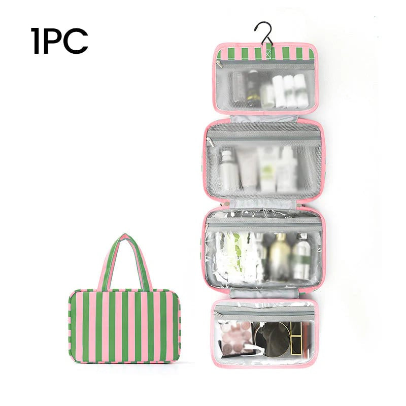 🧳 Pack Like a Pro | Classic Striped Hanging Travel Toiletry Bag & Waterproof Multi-Layer Cosmetic Organizer ✨