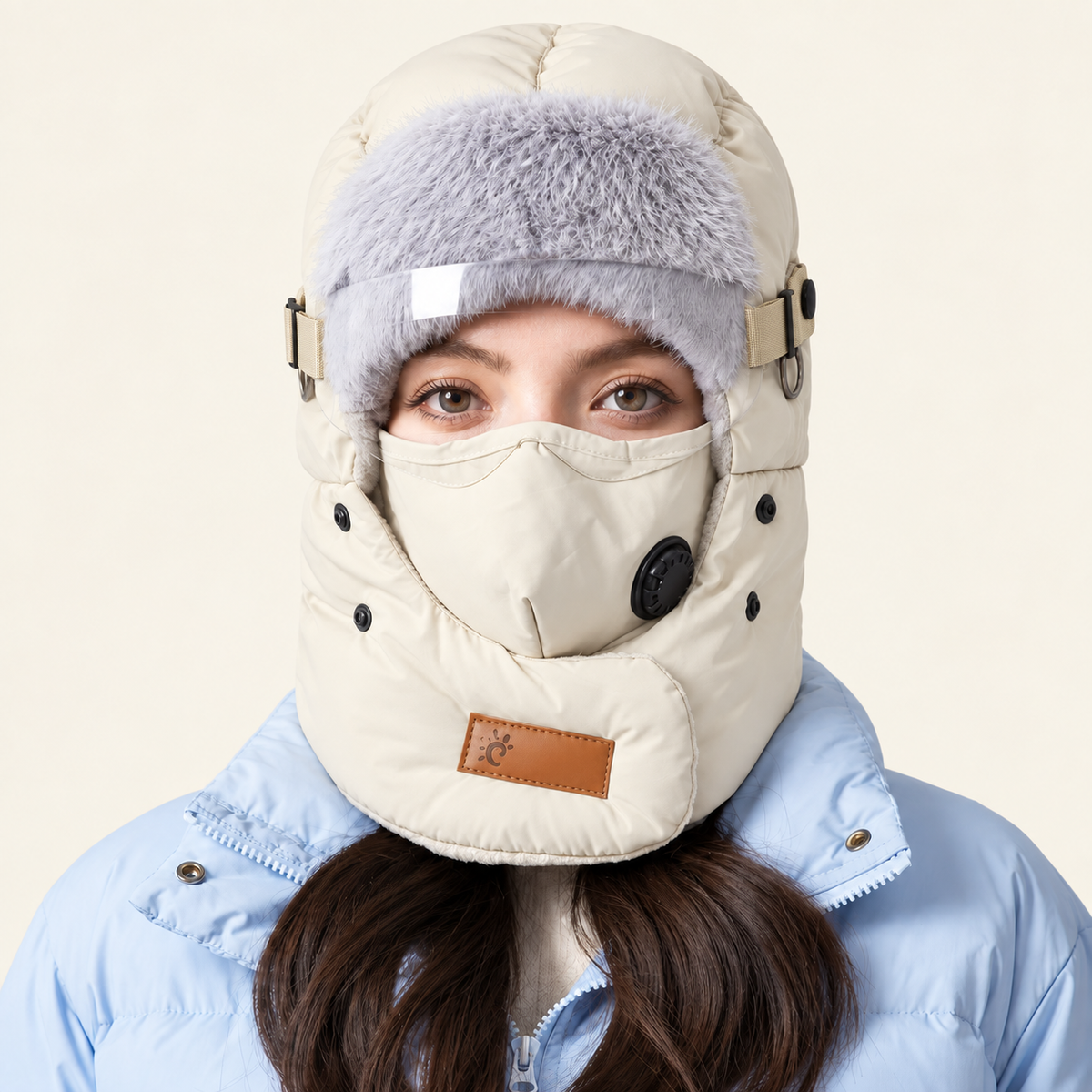 Unisex Fleece-Lined Winter Trapper Hat with Face Cover