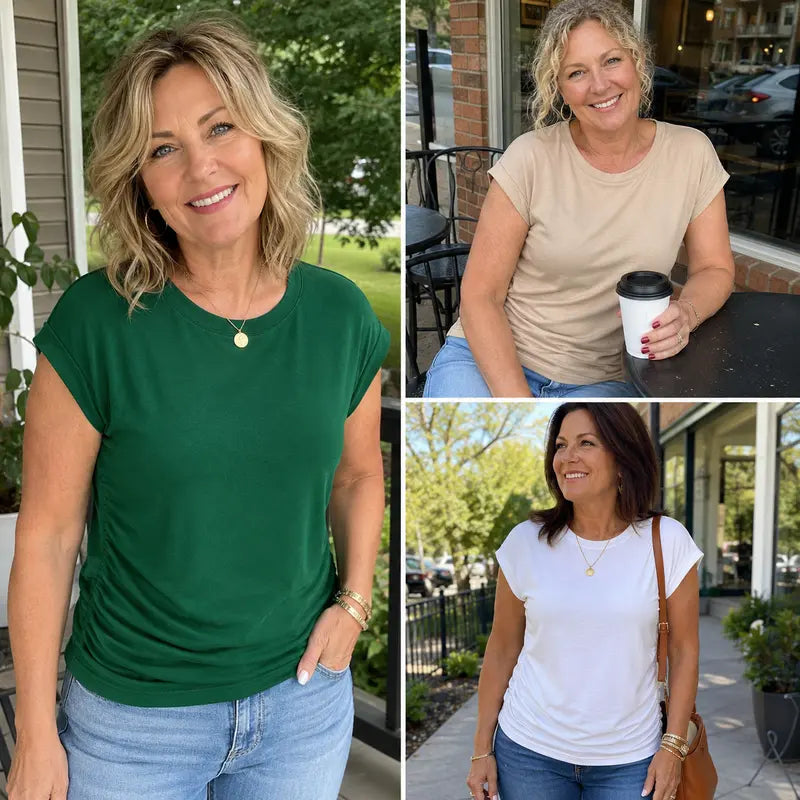 ✨ Effortless Elegance | Women's Summer Ruched Cap Short Sleeve T-Shirt 👚
