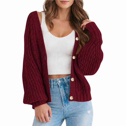 Women’s Chunky Knit V-Neck Button Cardigan