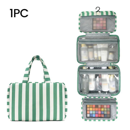 🧳 Pack Like a Pro | Classic Striped Hanging Travel Toiletry Bag & Waterproof Multi-Layer Cosmetic Organizer ✨