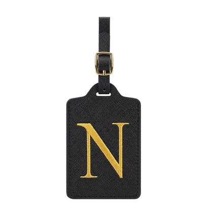 ✈️ Personalize Your Journey | Cute Embroidered Initial Letter A Black PU Leather Luggage Tag & Suitcase Identifier 🏷️