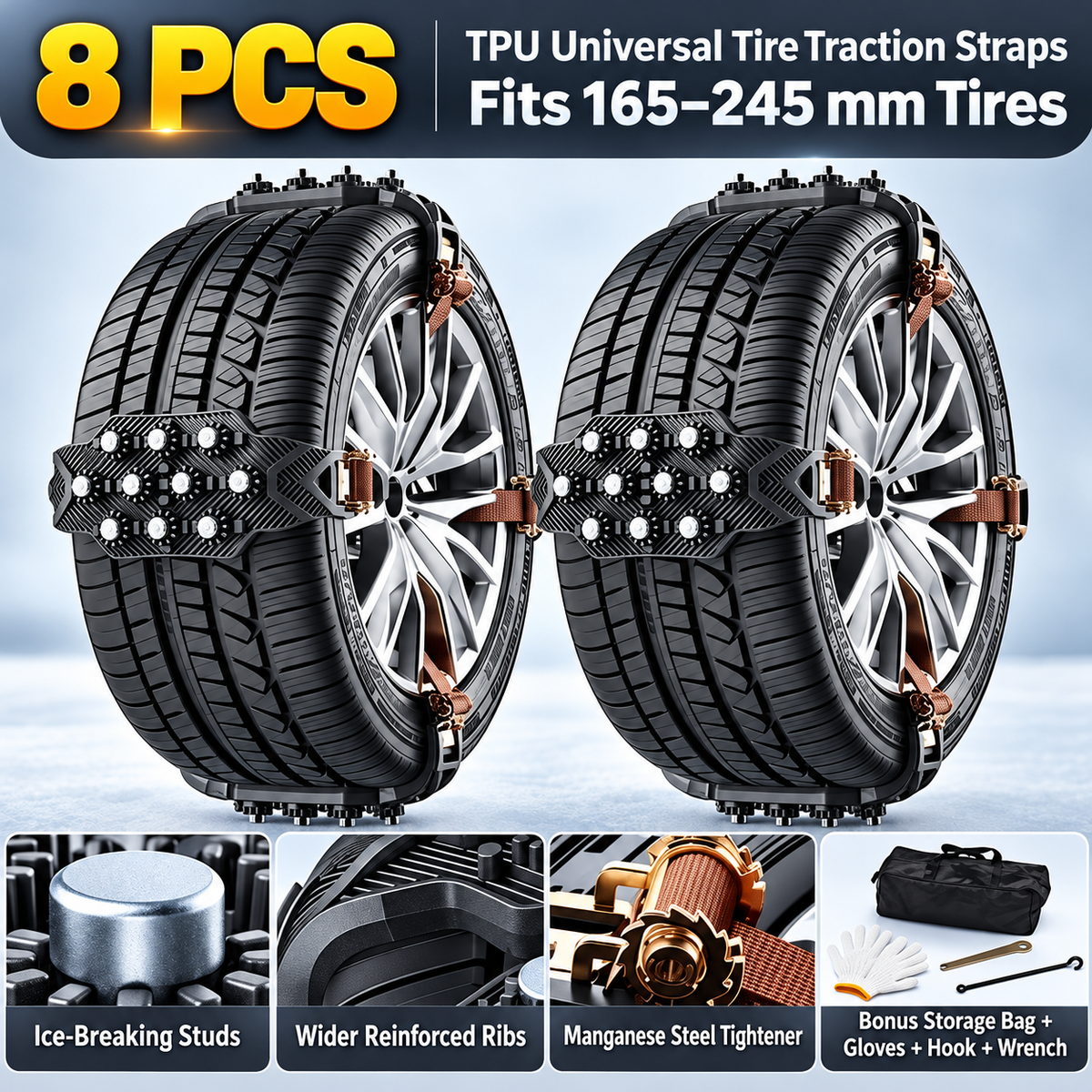 Anti-Skid Tire Traction Straps for Snow & Ice