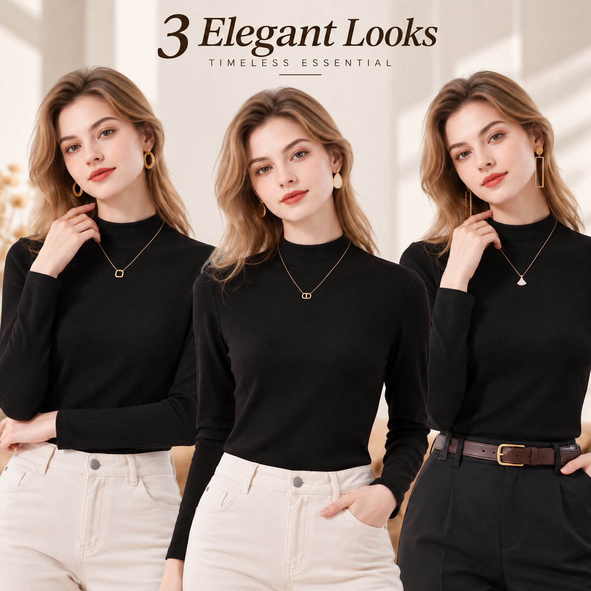 Women's Slim-Fit Mock Neck Knit Top