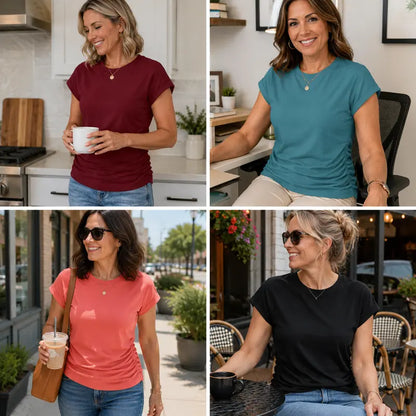 ✨ Effortless Elegance | Women's Summer Ruched Cap Short Sleeve T-Shirt 👚