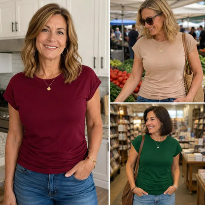 ✨ Effortless Elegance | Women's Summer Ruched Cap Short Sleeve T-Shirt 👚