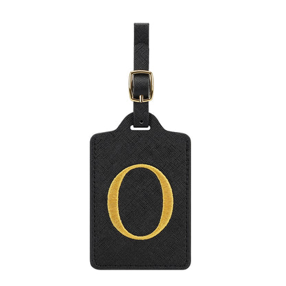 ✈️ Personalize Your Journey | Cute Embroidered Initial Letter A Black PU Leather Luggage Tag & Suitcase Identifier 🏷️