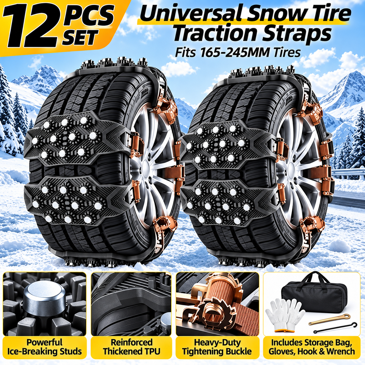 Anti-Skid Tire Traction Straps for Snow & Ice