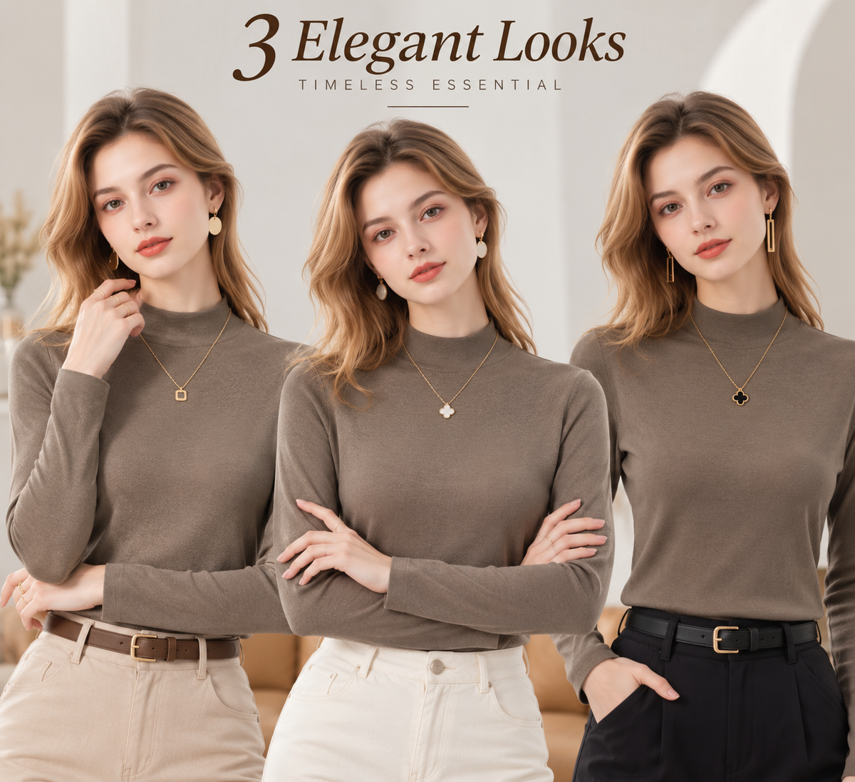 Women's Slim-Fit Mock Neck Knit Top