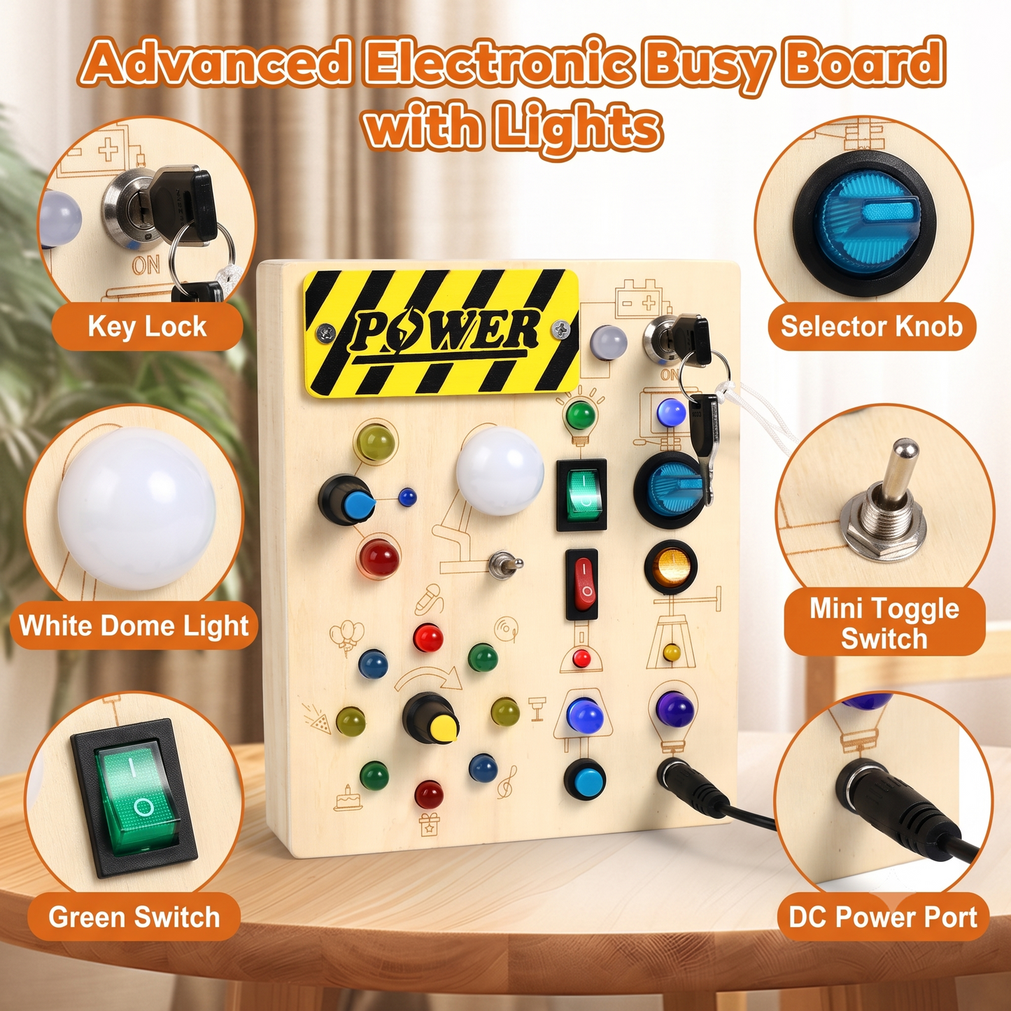 💡 Satisfy Creative Curiosity | Montessori Sensory Wooden Busy Board with LED Light-Up Switches, Portable Fine Motor Skills Quiet Toy for Toddlers 🧸
