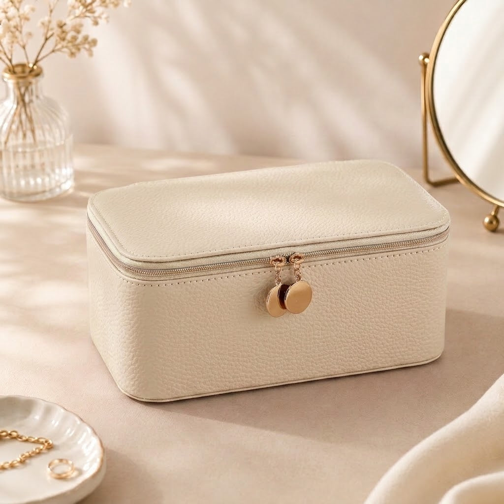 12-Compartment Zippered Jewelry Organizer Box